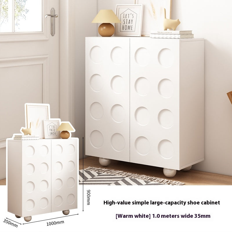 White Solid Wood Entryway Shoe Cabinet – Vintage Large-Capacity Storage Unit for Home Entrance