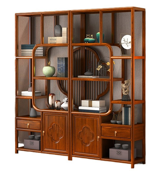 Solid Wood Chinese Display Shelf – Oak Curio Cabinet & Tea Storage Rack for Office or Tea Room