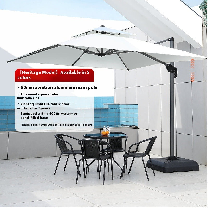 Commercial Garden & Market Parasol, Solar‑LED Light, Roman Style for Villa, Café, Balcony, Terrace