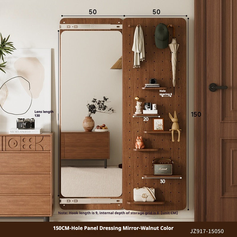 Sliding Hidden Full-Length Mirror – Wall-Mounted Dressing Mirror with Pegboard Cover for Entryway