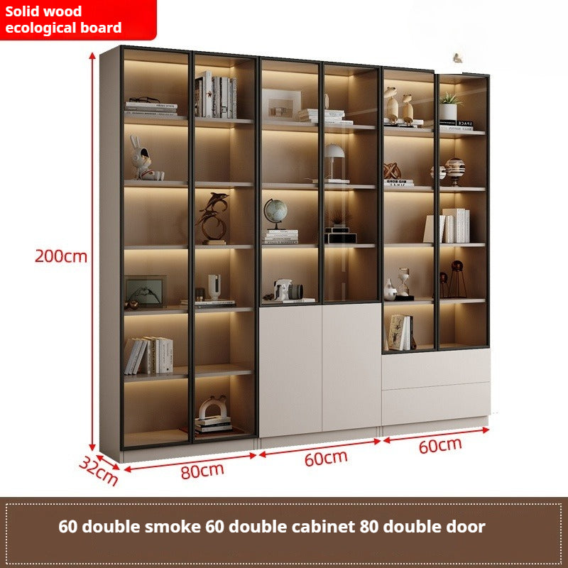 Custom Full-Wall Chinese Bookshelf – Solid Wood Display Cabinet with Glass Doors & Thick Reinforced Back Panel