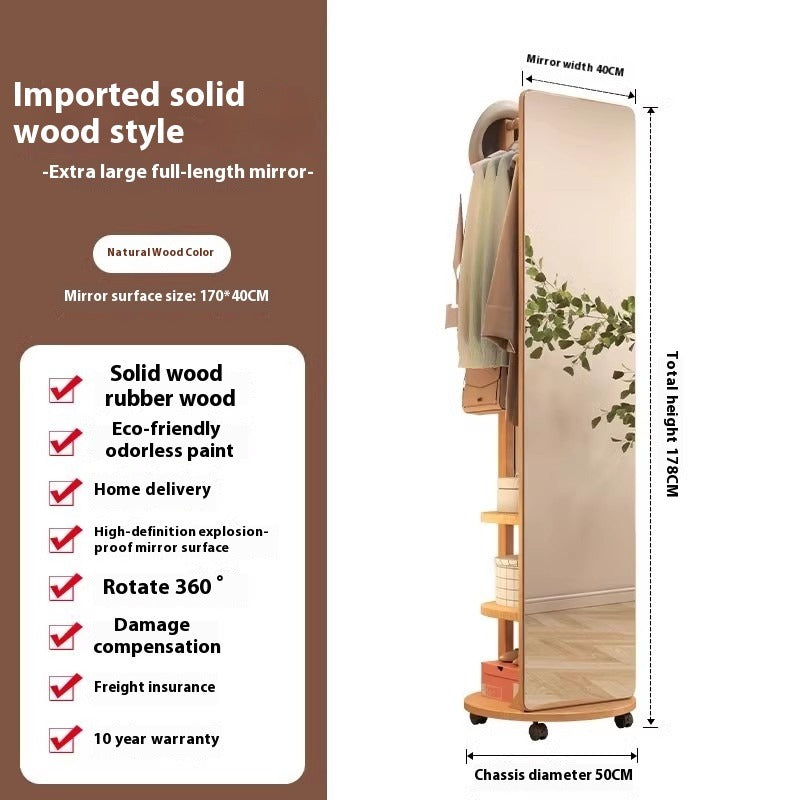 Rotating Freestanding Full-Length Mirror with Built-in Coat Rack – Mobile Dressing Mirror for Bedroom