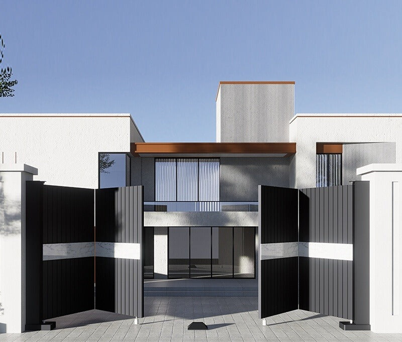 Smart Floating Folding Courtyard Gate – High-End Aluminum Double Swing Gate for Villas & Gardens