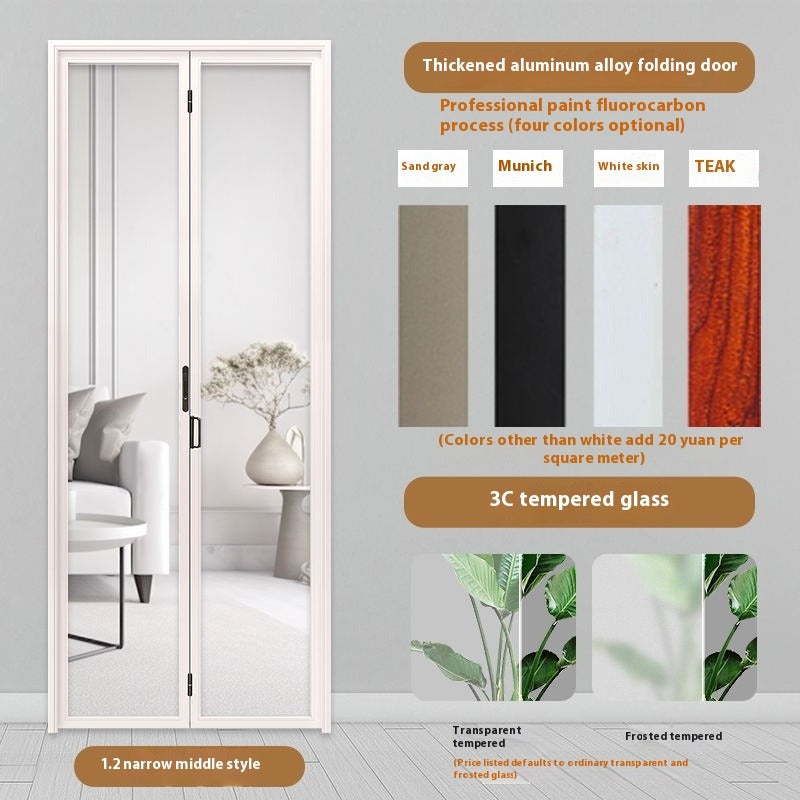 Aluminum Frameless Folding Door – Trackless Top-Hung Narrow Glass Sliding Door for Bedroom, Kitchen, Balcony, and Bathroom