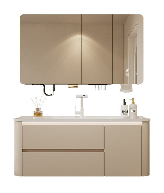 Custom All Designs - Cream-Style Bathroom Vanity Set – Integrated Ceramic Basin with Smart Multi-Function Mirror Cabinet