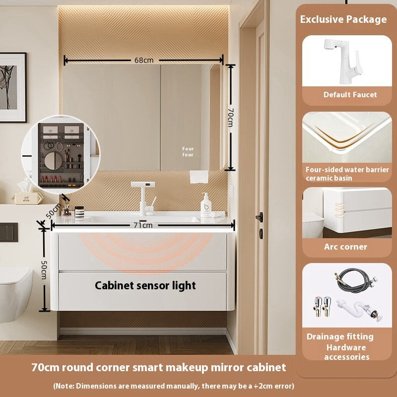 Cream-Style Oak Bathroom Vanity – Ceramic Integrated Basin Cabinet Set for Modern Bathrooms