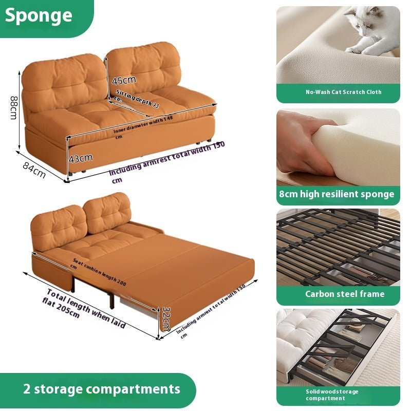 Cloud Sofa Bed with Pull-Out Storage for Small Living Rooms & Tatami Spaces