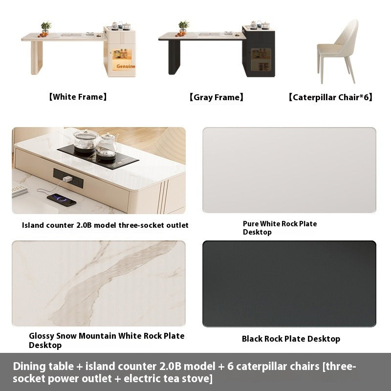 Cream Style Extendable Island Dining Table with Tea Counter for Luxury Small Homes