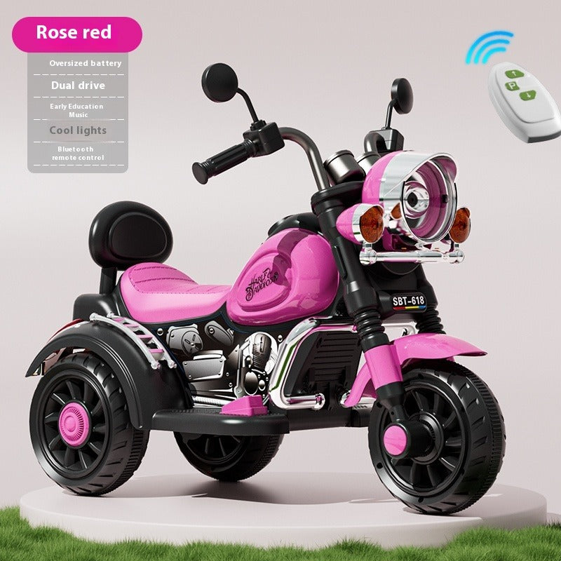 New Rose Red Kids Electric Ride-On Motorcycle with Dual Motors, Bluetooth Music & LED Lights for Ages 3-7