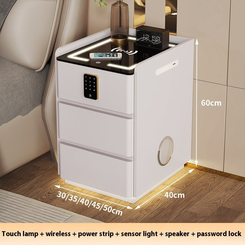 Smart Bedside Table – Modern Compact Nightstand with Bluetooth Speaker, Wireless Charging, Digital Lock & LED Lighting