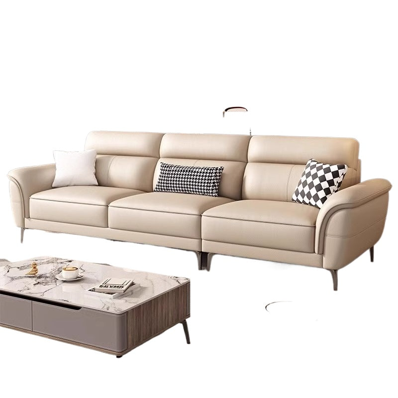 Cream-Style Top-Grain Leather 3-Seater Sofa with High Legs for Modern Small Living Rooms