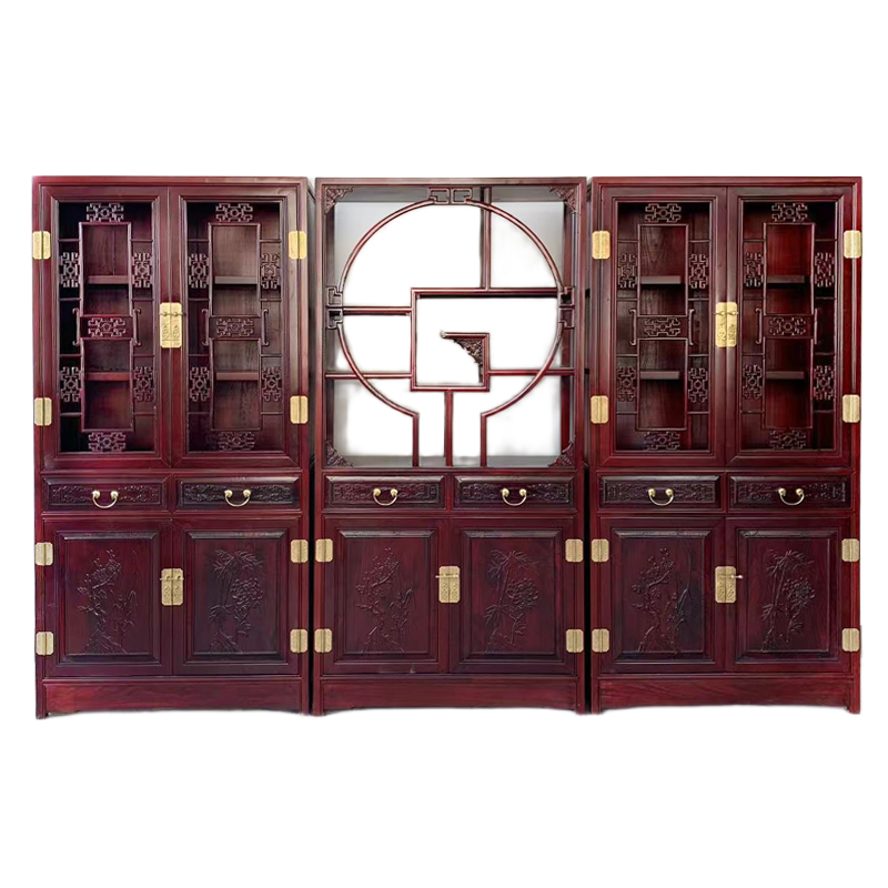 Chinese-Style Elm Wood Bookshelf – Antique Solid Wood Storage Cabinet for Living Room, Study & Office, No Glass Doors