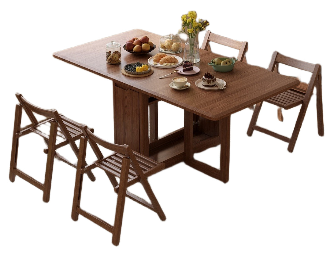 Solid Wood Foldable Dining Table Set for Small Apartments in Rectangular Shape