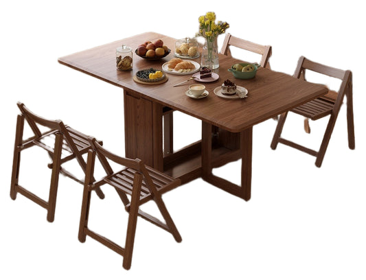Solid Wood Foldable Dining Table Set for Small Apartments in Rectangular Shape