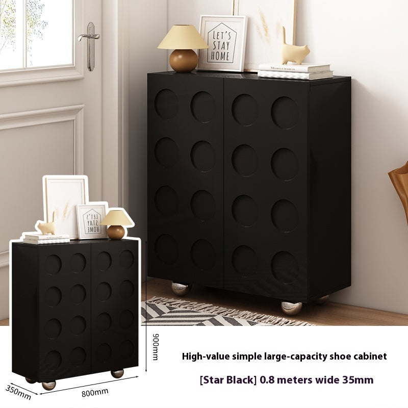 White Solid Wood Entryway Shoe Cabinet – Vintage Large-Capacity Storage Unit for Home Entrance