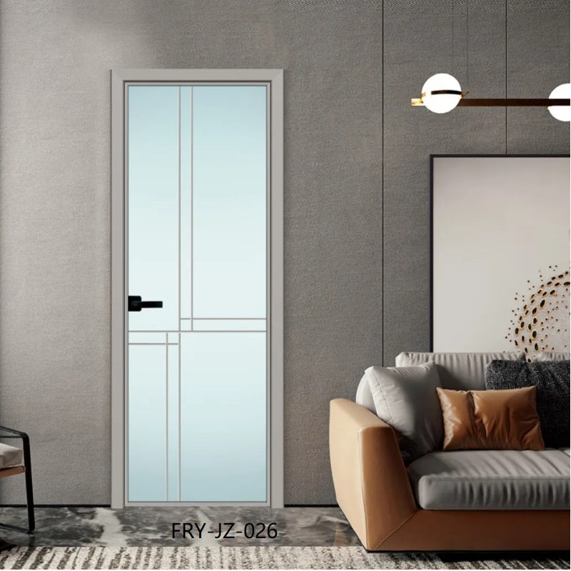 Aluminum Bathroom Door – Tempered Glass Swing Door for Home Washroom & Toilet