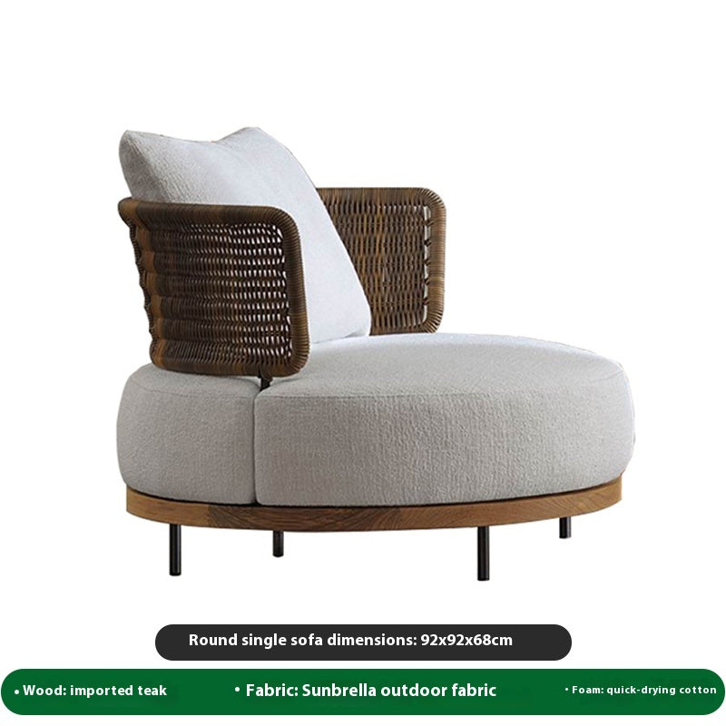 Outdoor Teak & Rattan Sofa Set with Coffee Table, Sunbrella Fabric & Quick-Dry Foam for Villa Garden & Patio