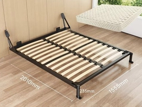 Wall-Mounted Folding Bed with Mattress, Eco-Friendly Wood Slats, Reinforced Double Steel Frame, and Silent Corner Bracing