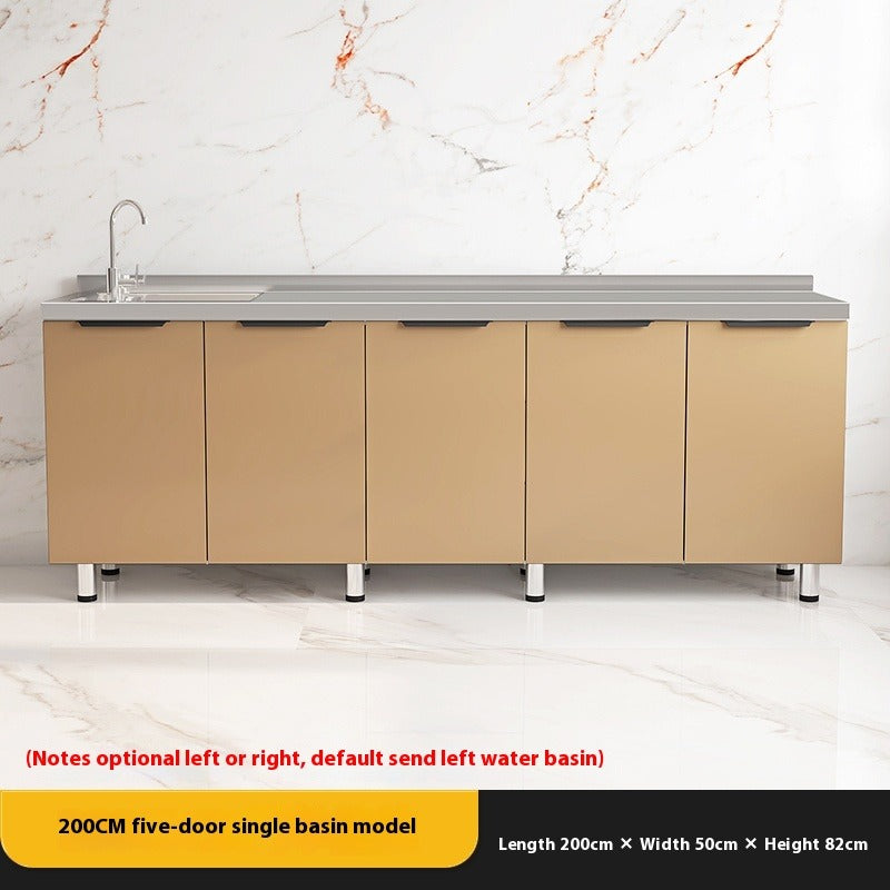 Stainless Steel Kitchen Cabinet with Integrated Stove & Pull-Out Storage for Home Use