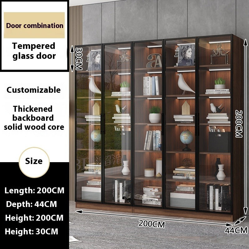 Custom Full-Wall Solid Wood Bookshelf – Floor-to-Ceiling Display Cabinet with Glass & Solid Doors for Study Room