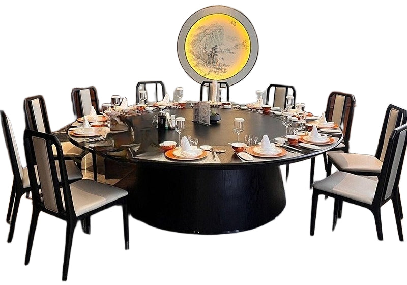 Electric Round Dining Table with Sintered Stone Top & Auto Turntable for Hotel & Restaurant Use