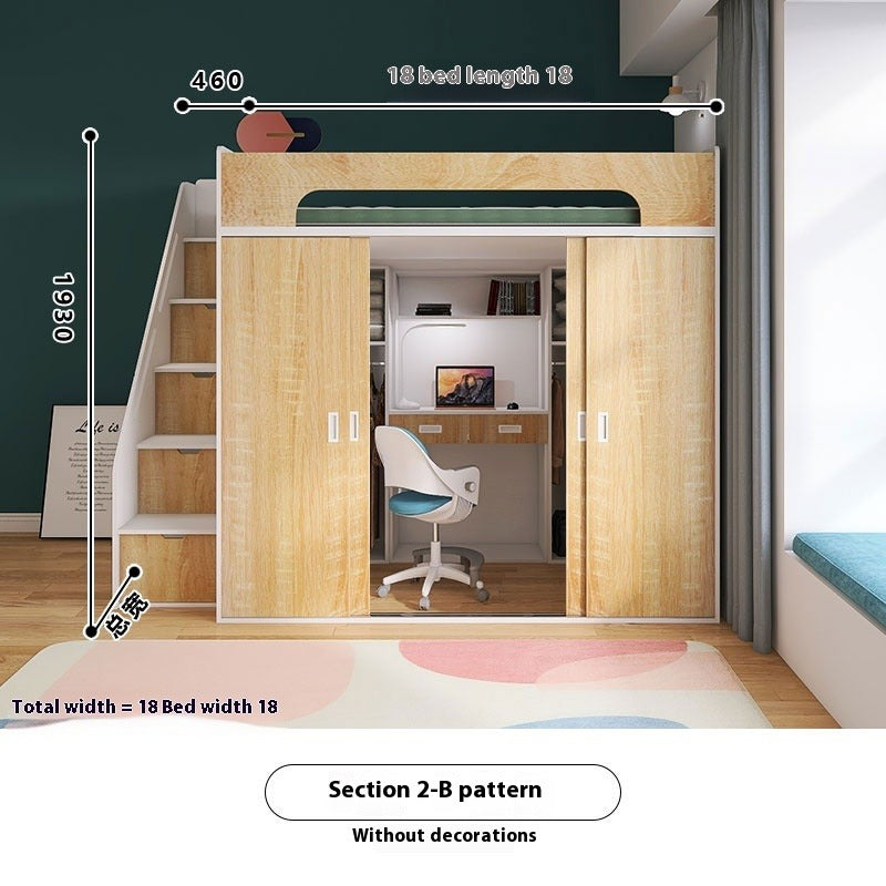 Elegant High-Quality Wooden Loft Bed with Wardrobe Storage - 180cm Bed Length