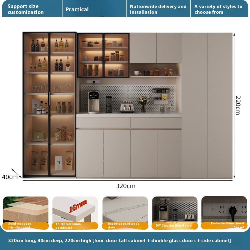 Solid Wood Sideboard with Sintered Stone Top – All-in-One Wall Cabinet for Tea, Wine & Storage