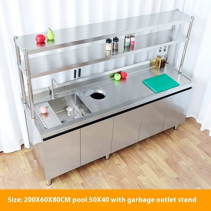 Stainless Steel Prep & Checkout Table – Integrated Sink, Workstation & Storage Cabinet for Kitchen or Retail Use