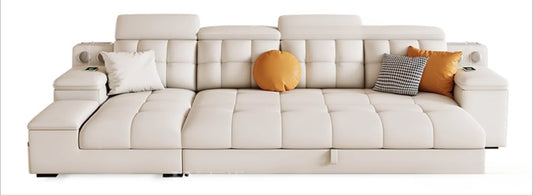 Cream-Style Sofa Bed with Foldable Design, Latex Cushion, and Cat-Scratch Leather