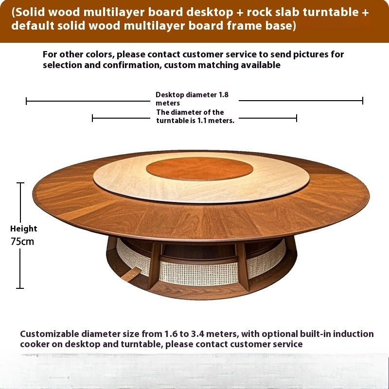 Electric Sintered Stone Dining Table with Solid Wood Base for Hotel Private Rooms
