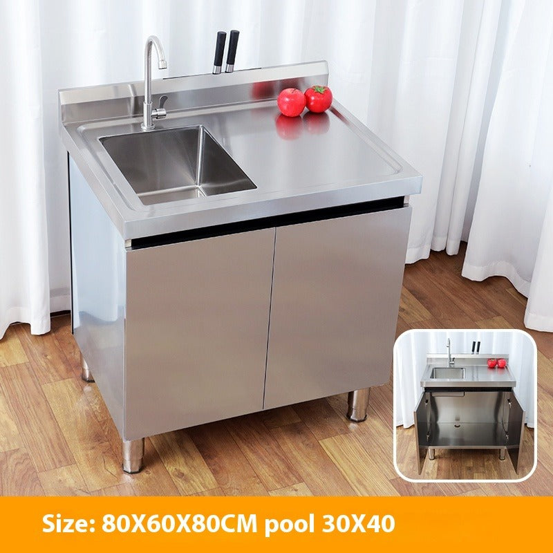 Stainless Steel Prep & Checkout Table – Integrated Sink, Workstation & Storage Cabinet for Kitchen or Retail Use