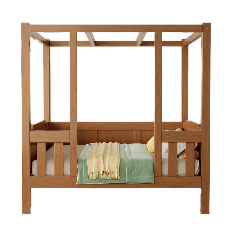 Custom Solid Wood Canopy Bed – 1.8M Modern Chinese-Style Four-Poster Double Bed for Master Bedroom or Guesthouse
