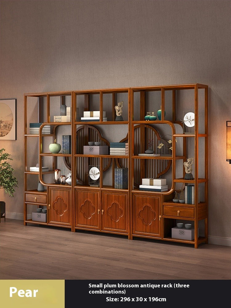 Solid Wood Chinese Display Shelf – Oak Curio Cabinet & Tea Storage Rack for Office or Tea Room