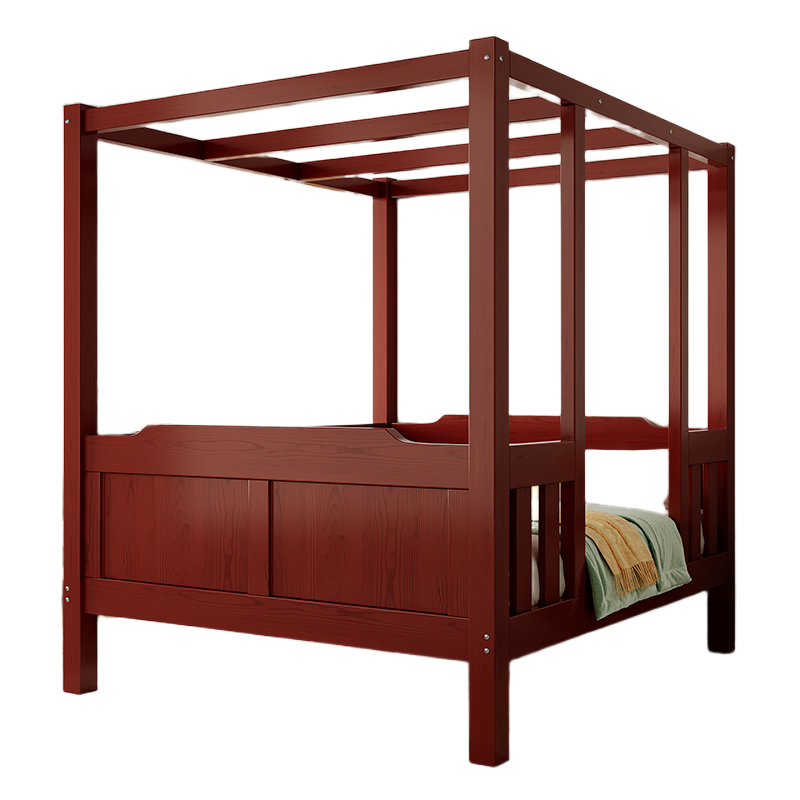 Custom Solid Wood Canopy Bed – 1.8M Modern Chinese-Style Four-Poster Double Bed for Master Bedroom or Guesthouse