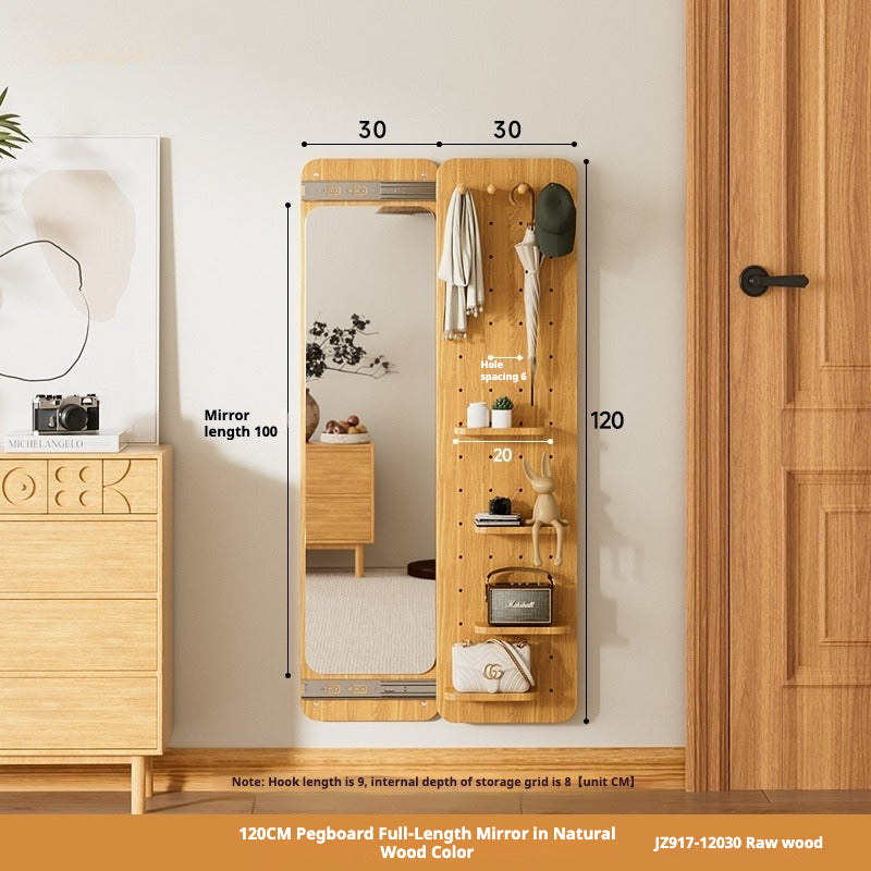 Sliding Hidden Full-Length Mirror – Wall-Mounted Dressing Mirror with Pegboard Cover for Entryway