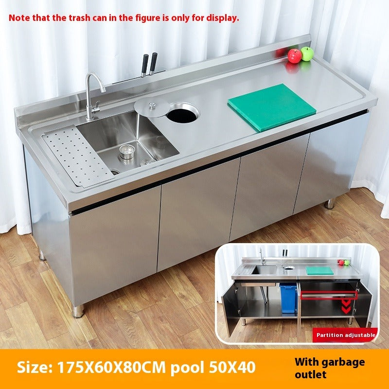 Stainless Steel Prep & Checkout Table – Integrated Sink, Workstation & Storage Cabinet for Kitchen or Retail Use