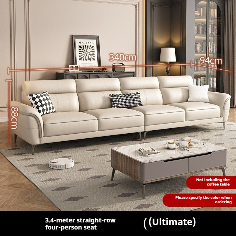 Cream-Style Top-Grain Leather 3-Seater Sofa with High Legs for Modern Small Living Rooms