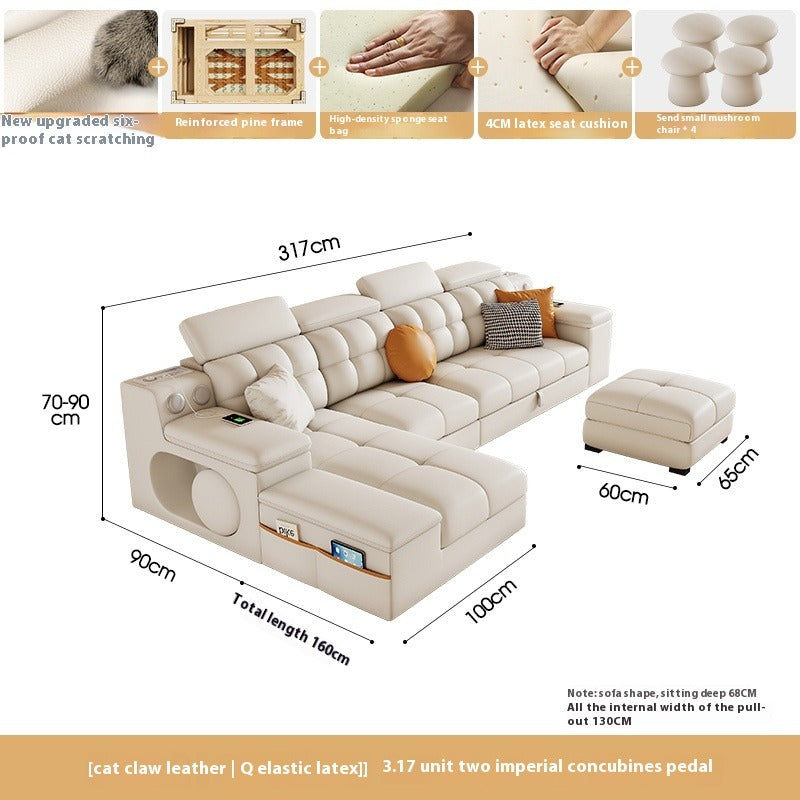 Cream-Style Sofa Bed with Foldable Design, Latex Cushion, and Cat-Scratch Leather