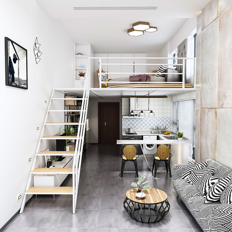 Elegant Black Metal Loft Bed with Integrated Storage and Built-in Hammock for Apartments/Shops