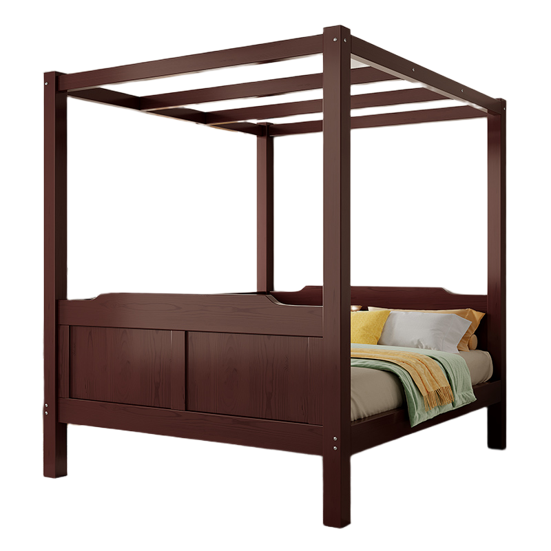 Custom Solid Wood Canopy Bed – 1.8M Modern Chinese-Style Four-Poster Double Bed for Master Bedroom or Guesthouse