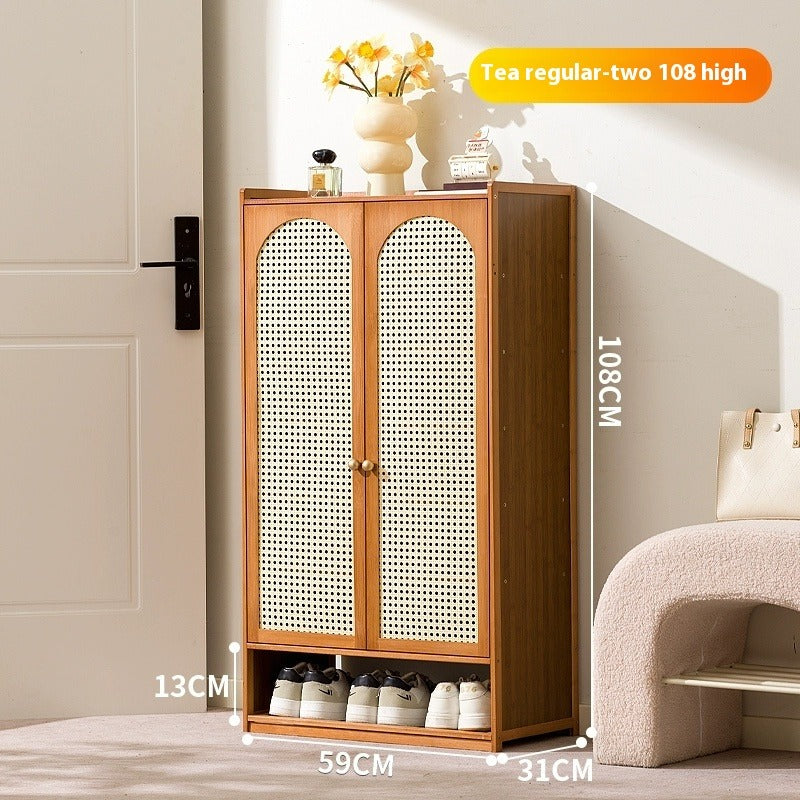 Cream-Style Entryway Shoe Cabinet – All-in-One Ventilated Storage with Mesh Doors for Living Room Divider Use