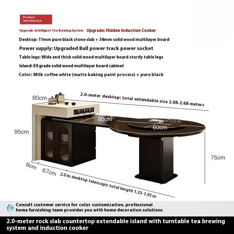 2m Extendable Kitchen Island Dining Table with Storage & Free Rotating Tray for Modern Homes