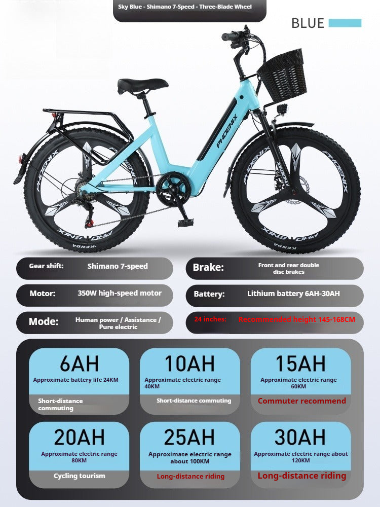 Electric Commuter Bike for Adults – 25Ah Lithium Battery, 7-Speed, 3-Spoke Wheels, Pedal Assist