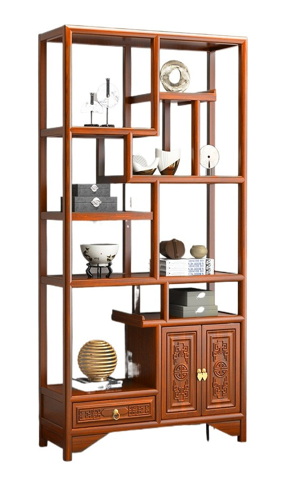 Solid Wood Chinese Display Shelf – Oak Curio Cabinet & Tea Storage Rack for Office or Tea Room