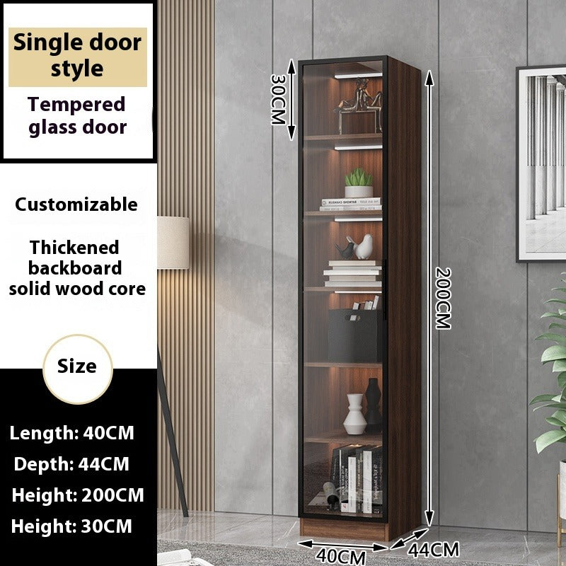 Custom Full-Wall Solid Wood Bookshelf – Floor-to-Ceiling Display Cabinet with Glass & Solid Doors for Study Room