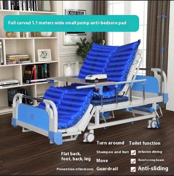 Elegant Adjustable Full-Curved Bed with Commode for Elderly and Patients - High-Quality, Anti-Slip, Anti-Slide Air Cushion, 200cm x 90cm x 43cm