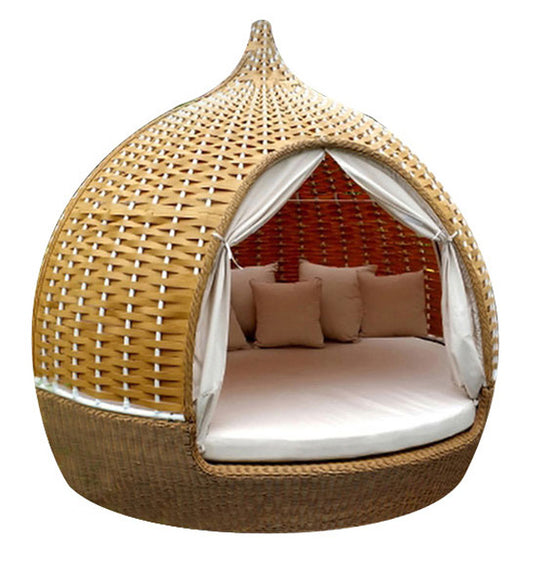 Outdoor Wicker Round Lounger – Sun-Resistant Patio Nest Bed for Balcony, Garden, Poolside & Beach Resorts