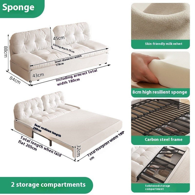 Cloud Sofa Bed with Pull-Out Storage for Small Living Rooms & Tatami Spaces