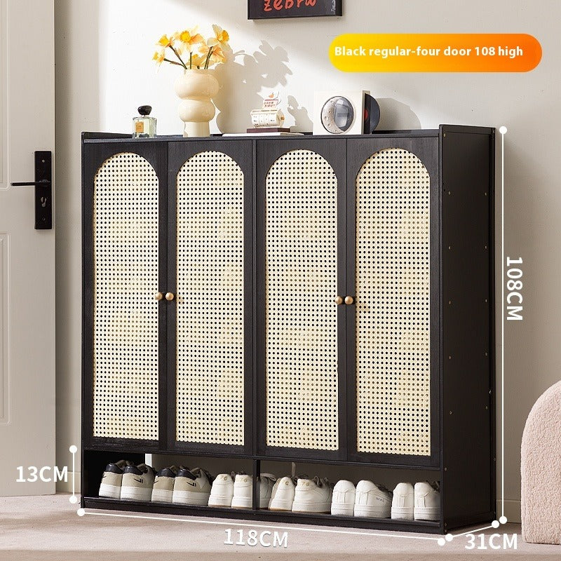 Cream-Style Entryway Shoe Cabinet – All-in-One Ventilated Storage with Mesh Doors for Living Room Divider Use
