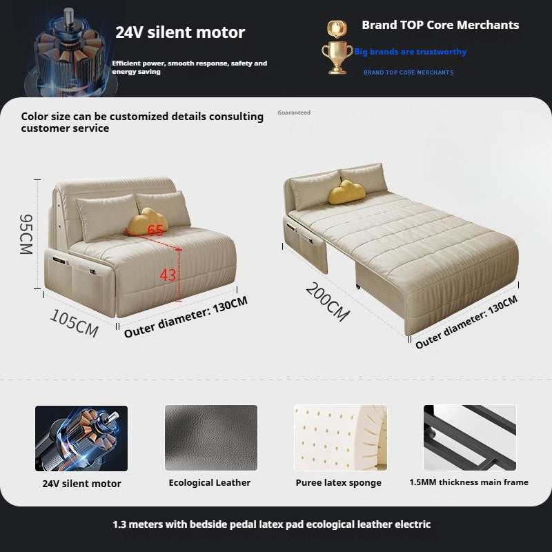 Smart Electric Leather Sofa Bed - Multifunction Folding Recliner with Latex Mattress for Small Spaces